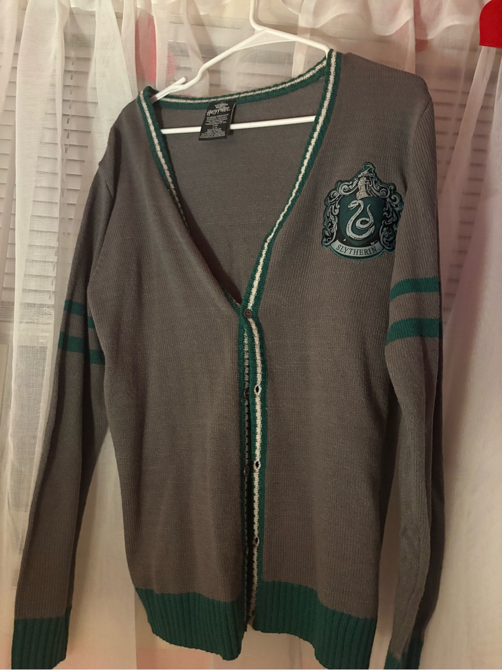 Gray & Green Slytherin-Inspired Cardigan Sweater
